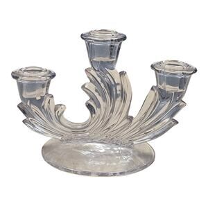 VTG 1940s Fostoria Baroque 3 Light Crystal Candelabra Glass Taper Candle Holder